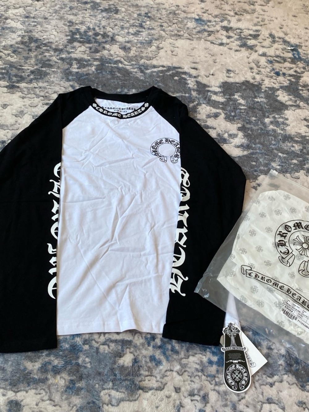 Chrome Hearts Black and White Logo Tee in Clear Branded Bag